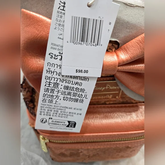 NWT 2024 DISNEY PARKS LOUNGEFLY MINNIE MOUSE PEACH PUNCH SEQUINS - Picture 5 of 5